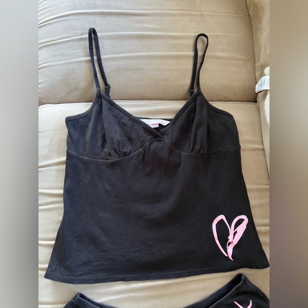 Victoria’s Secret cami/shorts pj set. Super soft. Black/pink. Cotton. Medium. - Picture 2 of 7